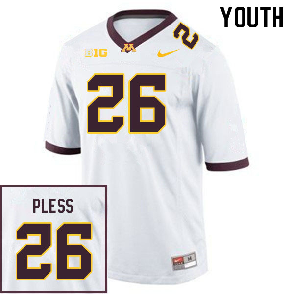 Youth #26 Victor Pless Minnesota Golden Gophers College Football Jerseys Sale-White - Click Image to Close